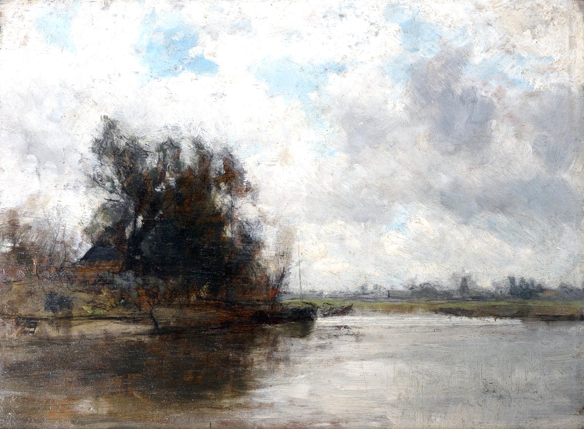 Alphonse Stengelin – Riverside Landscape – Study Of A Mill On A Canal – Signed