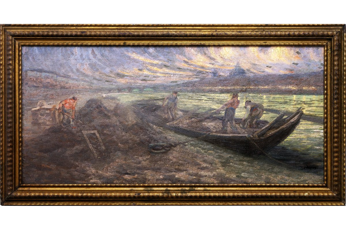 A. Godien - Loading Sand On The Rhône River Quays At Dusk - Signed-photo-2