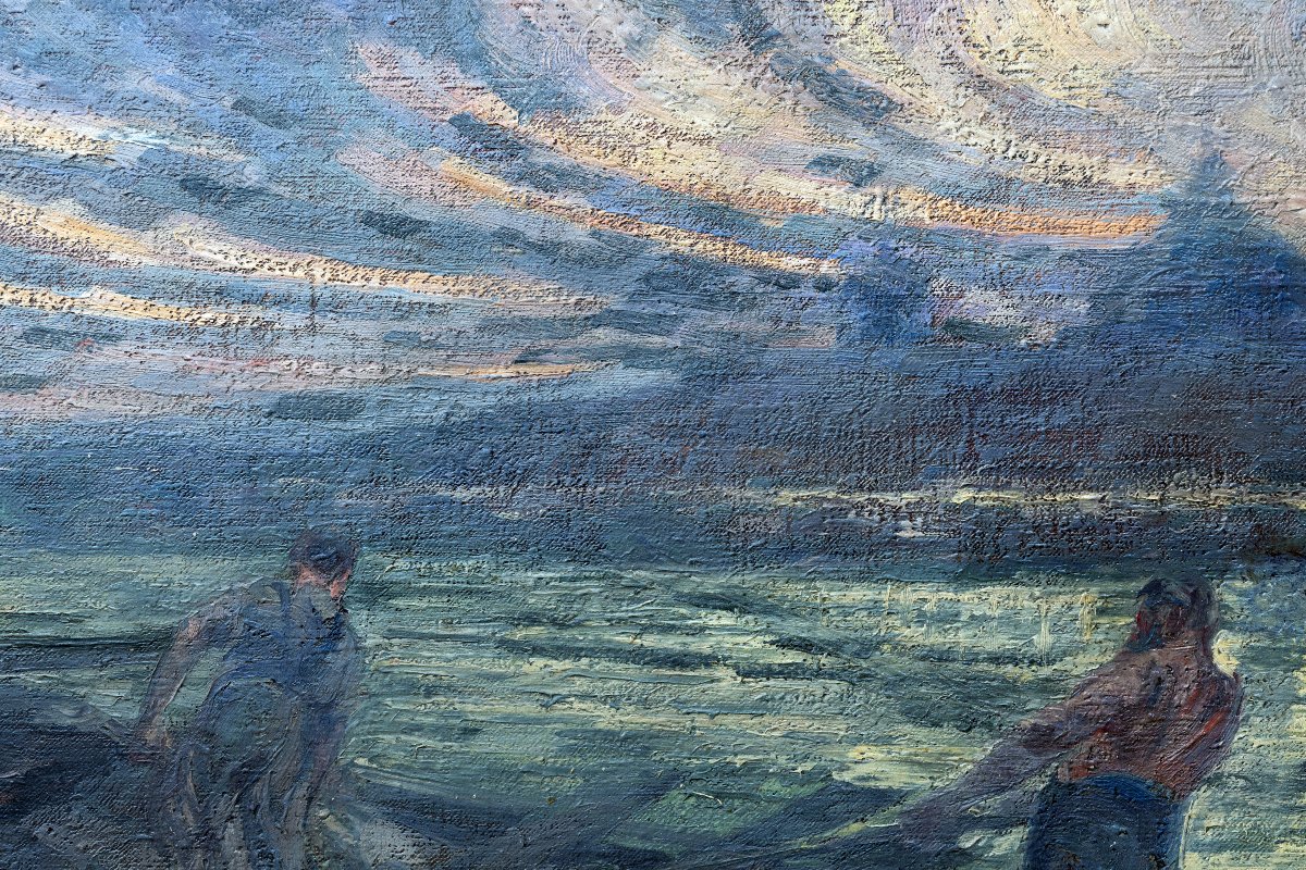 A. Godien - Loading Sand On The Rhône River Quays At Dusk - Signed-photo-5
