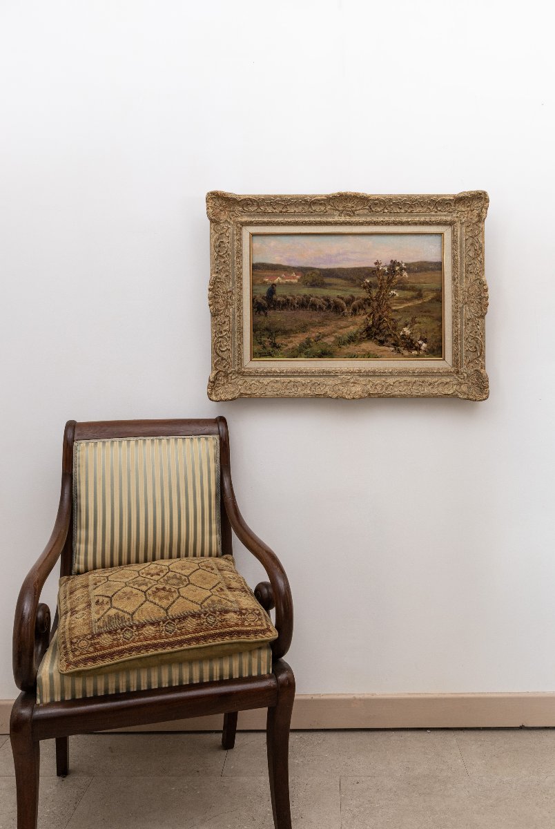 Théophile-louis Deyrolle – Shepherd And Flock At Dusk – Oil On Canvas – Signed-photo-7