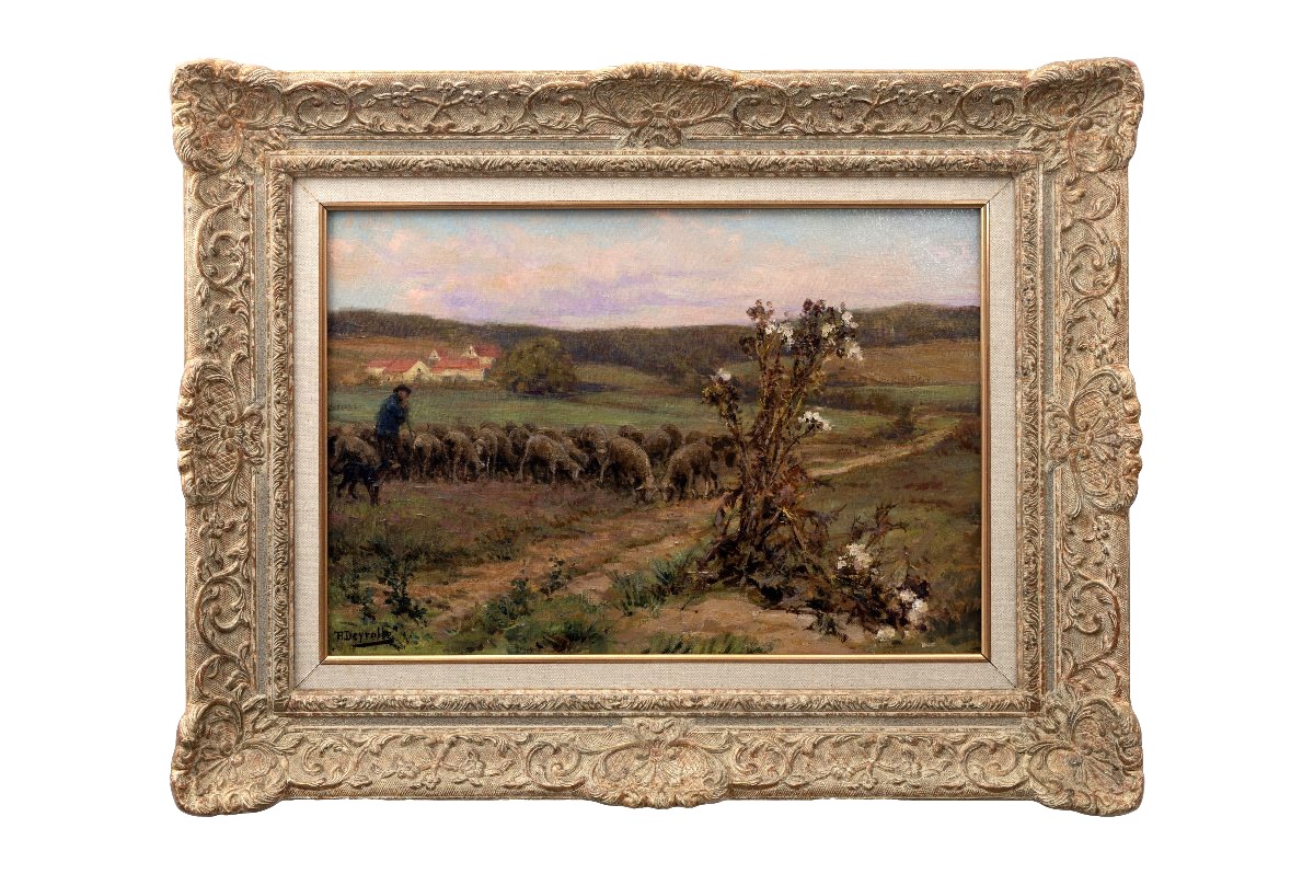 Théophile-louis Deyrolle – Shepherd And Flock At Dusk – Oil On Canvas – Signed-photo-6
