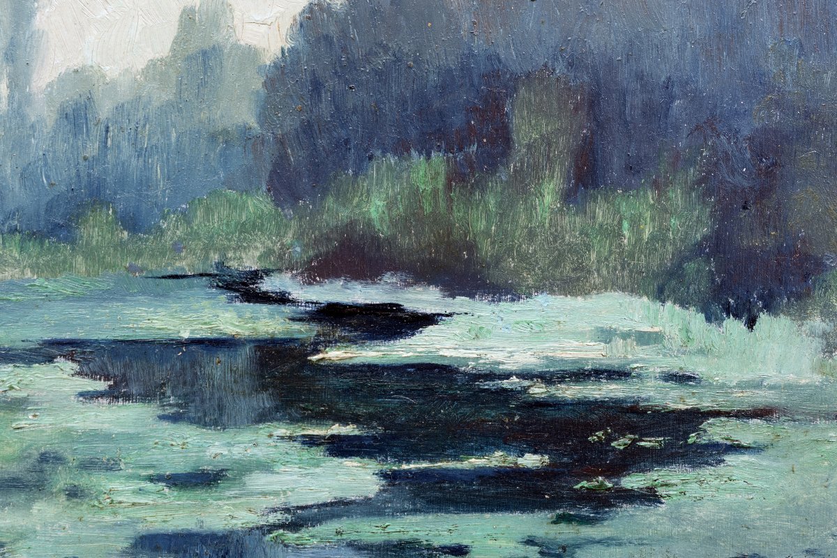 Antoine Barbier – Pondshores In Bresse – Oil On Canvas – Signed-photo-1