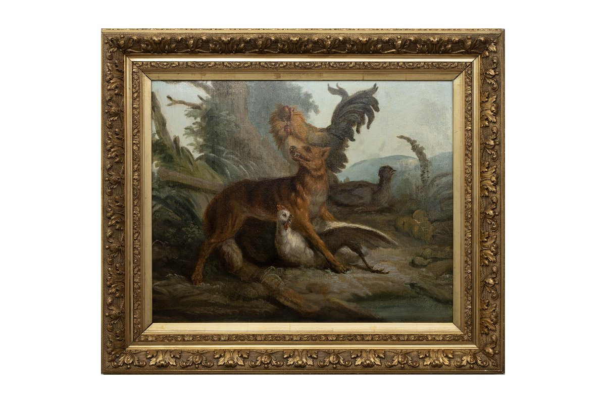 French Or Flemish School – Animal Scene With A Defending Rooster – Oil On Canvas -photo-4