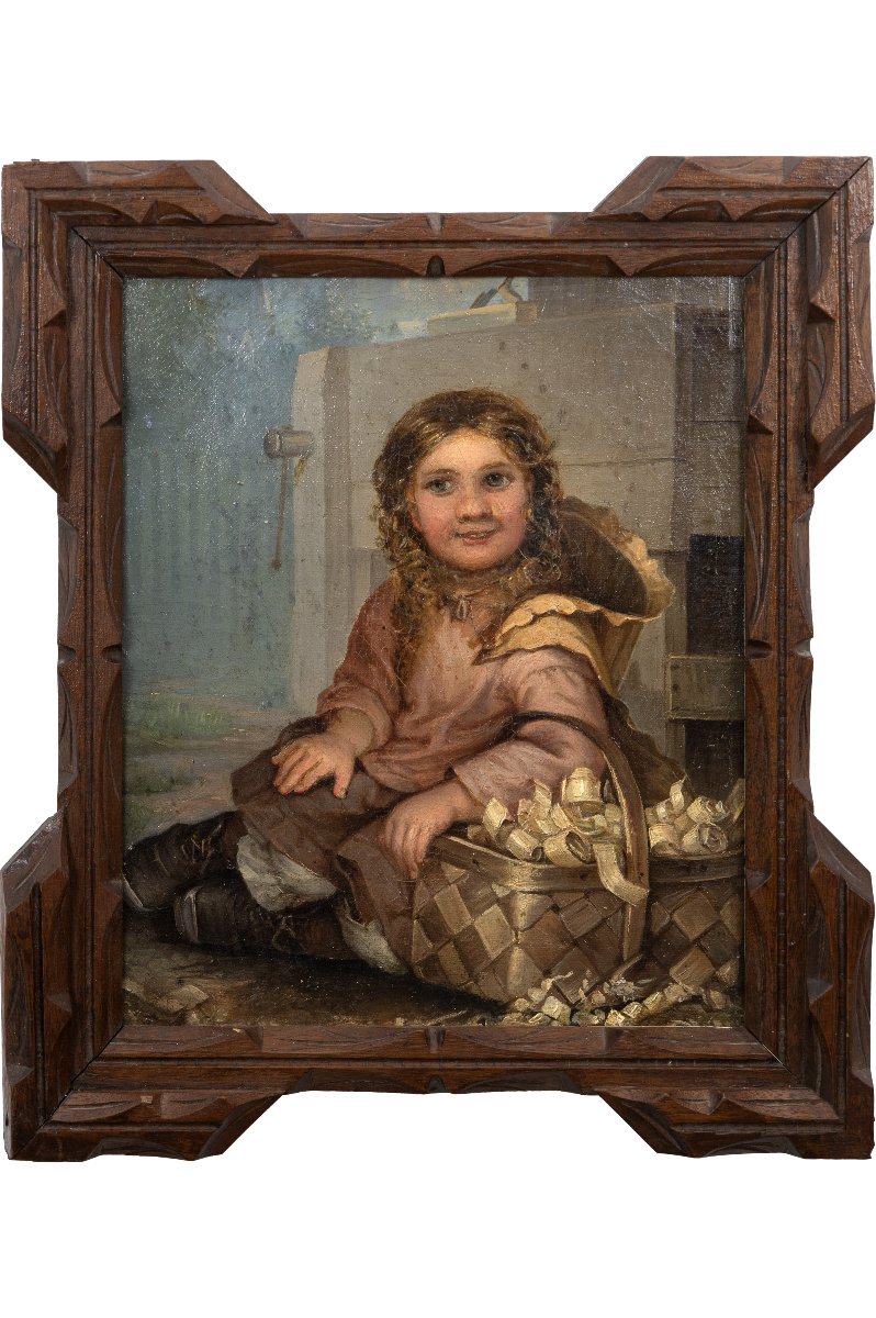Ecole anglaise, vers 1850-70 – La petite marchande de copeaux – Huile sur toile -photo-2