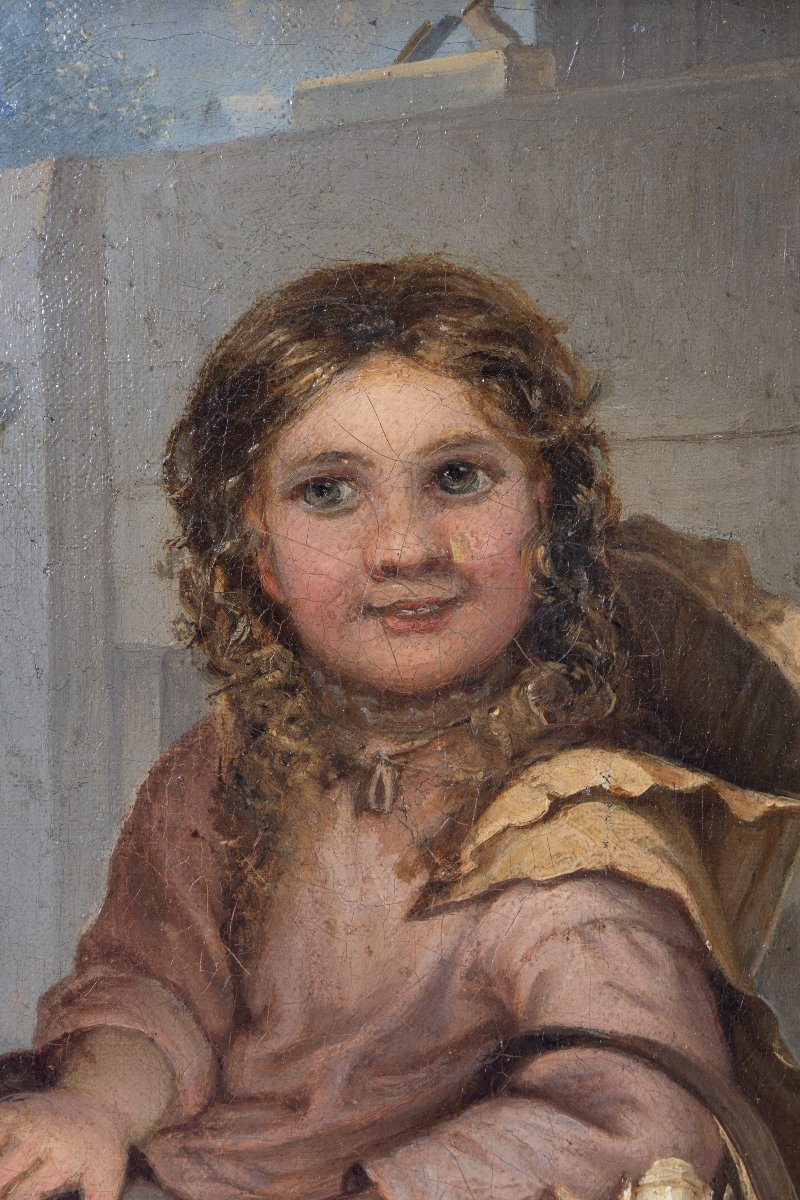 Ecole anglaise, vers 1850-70 – La petite marchande de copeaux – Huile sur toile -photo-2