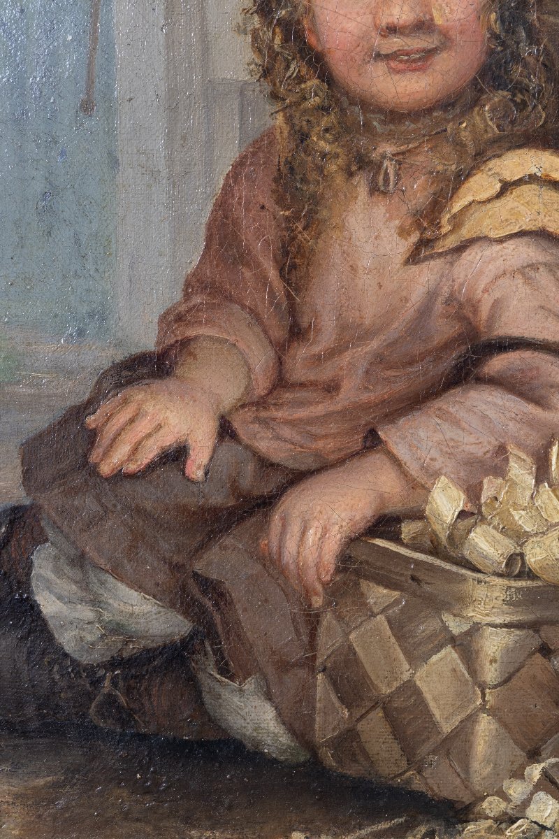 Ecole anglaise, vers 1850-70 – La petite marchande de copeaux – Huile sur toile -photo-3