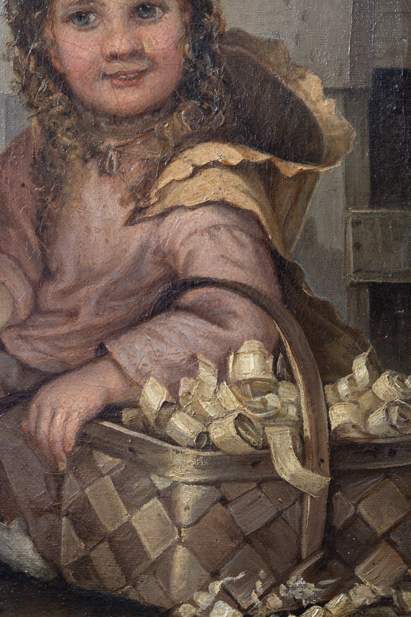 Ecole anglaise, vers 1850-70 – La petite marchande de copeaux – Huile sur toile -photo-4