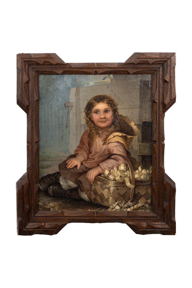 Ecole anglaise, vers 1850-70 – La petite marchande de copeaux – Huile sur toile -photo-5