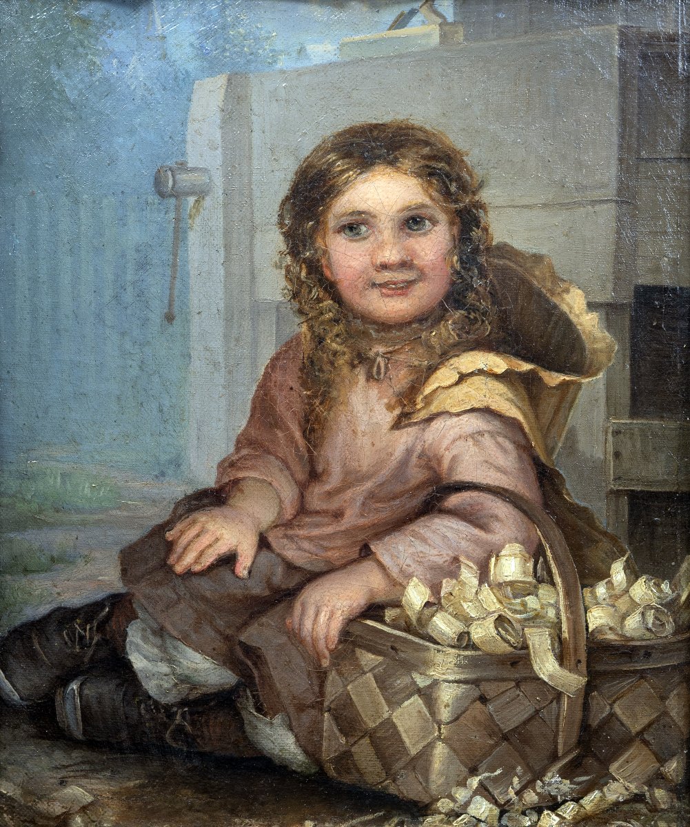 Ecole anglaise, vers 1850-70 – La petite marchande de copeaux – Huile sur toile 