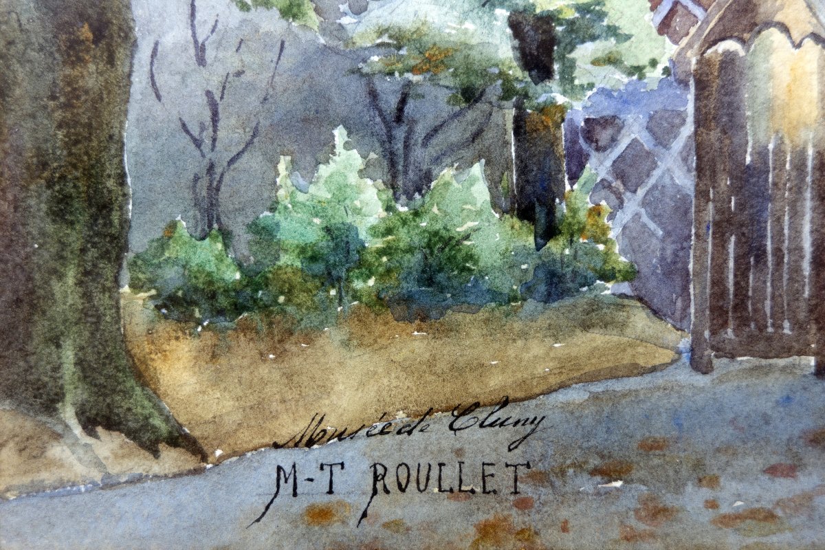 Marie-thérèse Dethan-roullet – Courtyard Of The Cluny Museum In Paris – Watercolor – Signed-photo-3