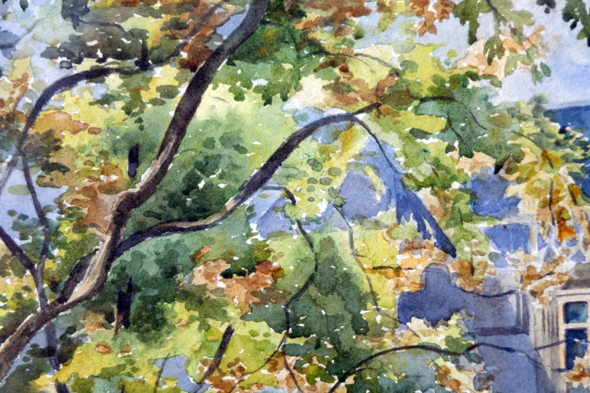 Marie-thérèse Dethan-roullet – Courtyard Of The Cluny Museum In Paris – Watercolor – Signed-photo-3