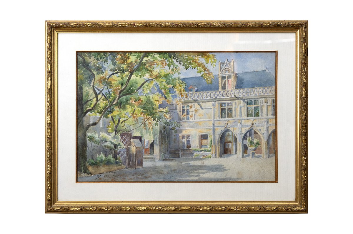 Marie-thérèse Dethan-roullet – Courtyard Of The Cluny Museum In Paris – Watercolor – Signed-photo-5