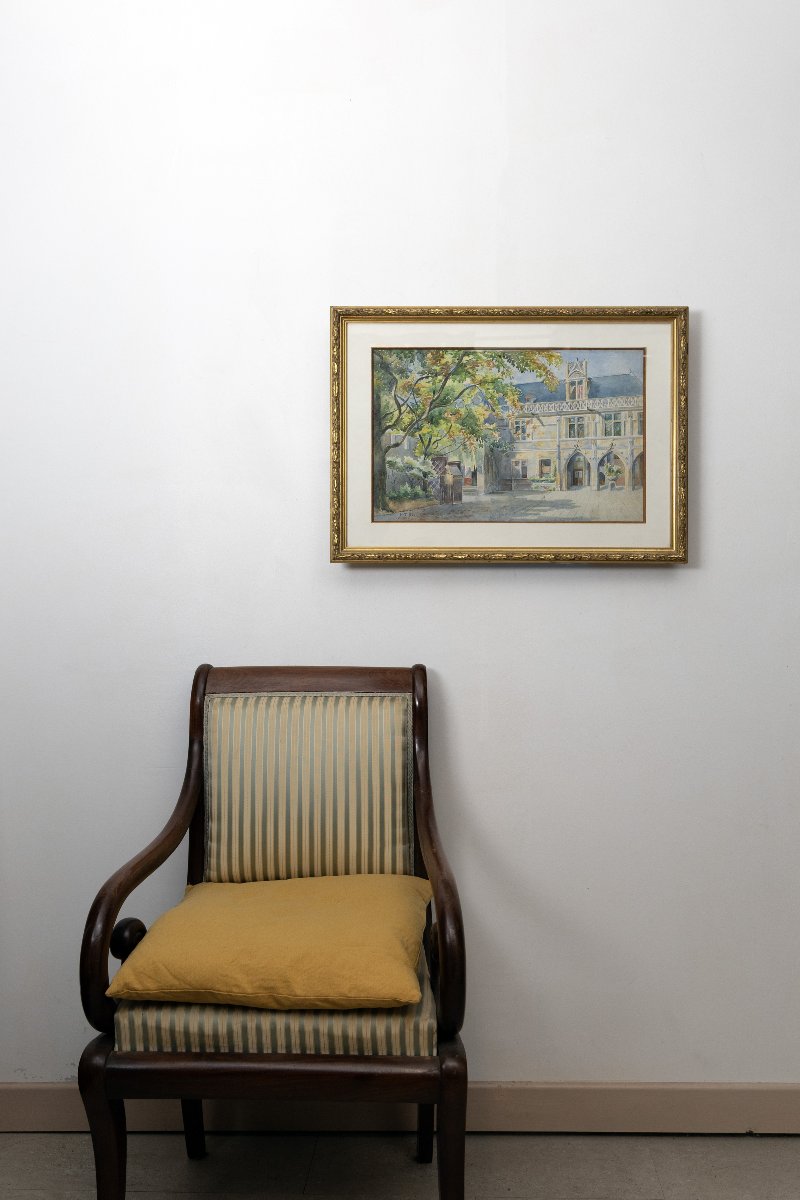 Marie-thérèse Dethan-roullet – Courtyard Of The Cluny Museum In Paris – Watercolor – Signed-photo-6