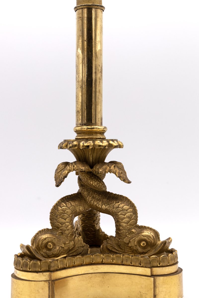 Gilded Bronze Torch With Three Dolphins – Restauration Period, Circa 1820–1830-photo-4