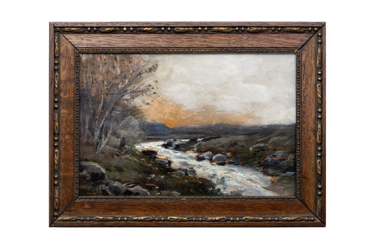 Louis-Alexandre CABIÉ – Le ruisseau au soleil couchant – Huile sur panneau – Signée-photo-5