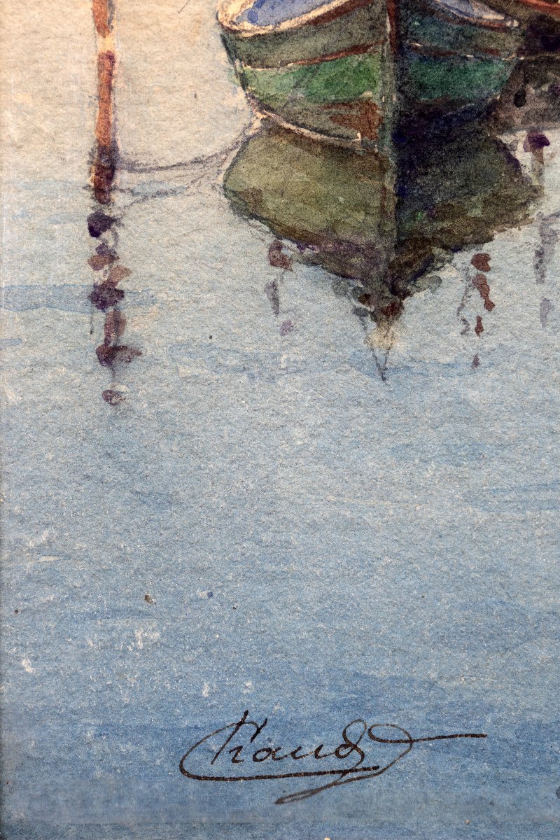 The Bird Mirror In Martigues – Watercolor Signed By Chaud – Early 20th Century-photo-2