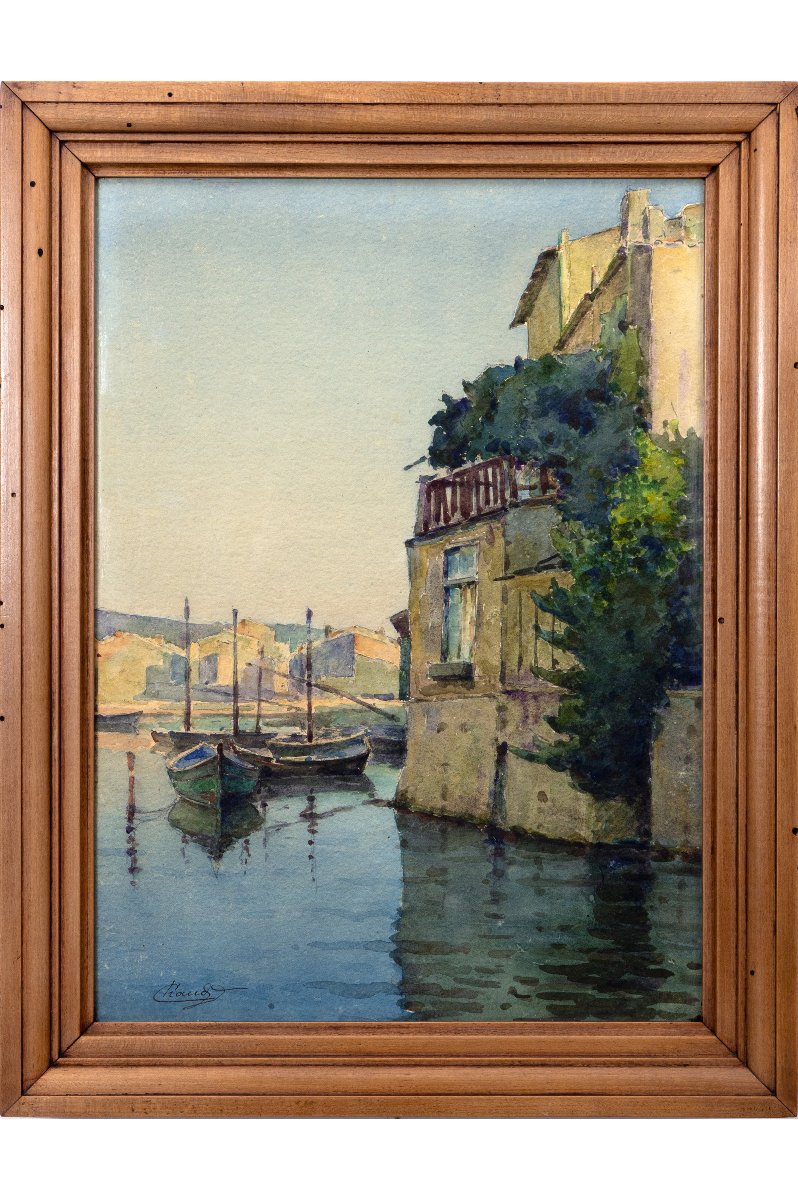 The Bird Mirror In Martigues – Watercolor Signed By Chaud – Early 20th Century-photo-3