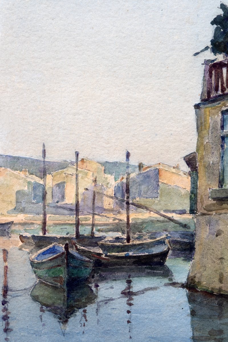 The Bird Mirror In Martigues – Watercolor Signed By Chaud – Early 20th Century-photo-2
