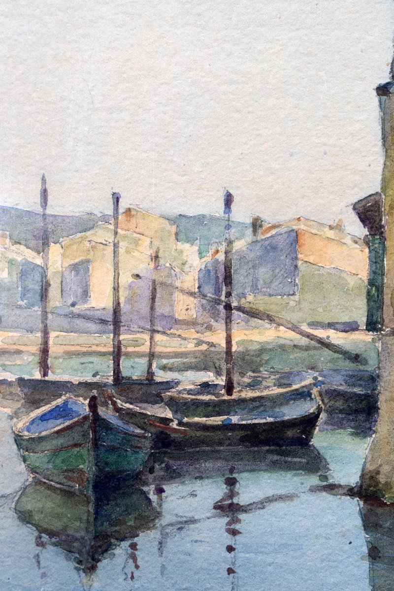 The Bird Mirror In Martigues – Watercolor Signed By Chaud – Early 20th Century-photo-3