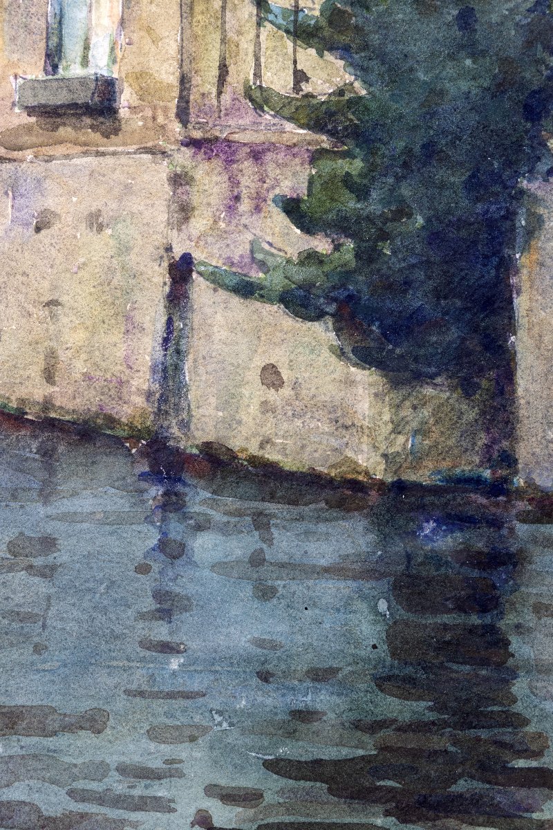 The Bird Mirror In Martigues – Watercolor Signed By Chaud – Early 20th Century-photo-5