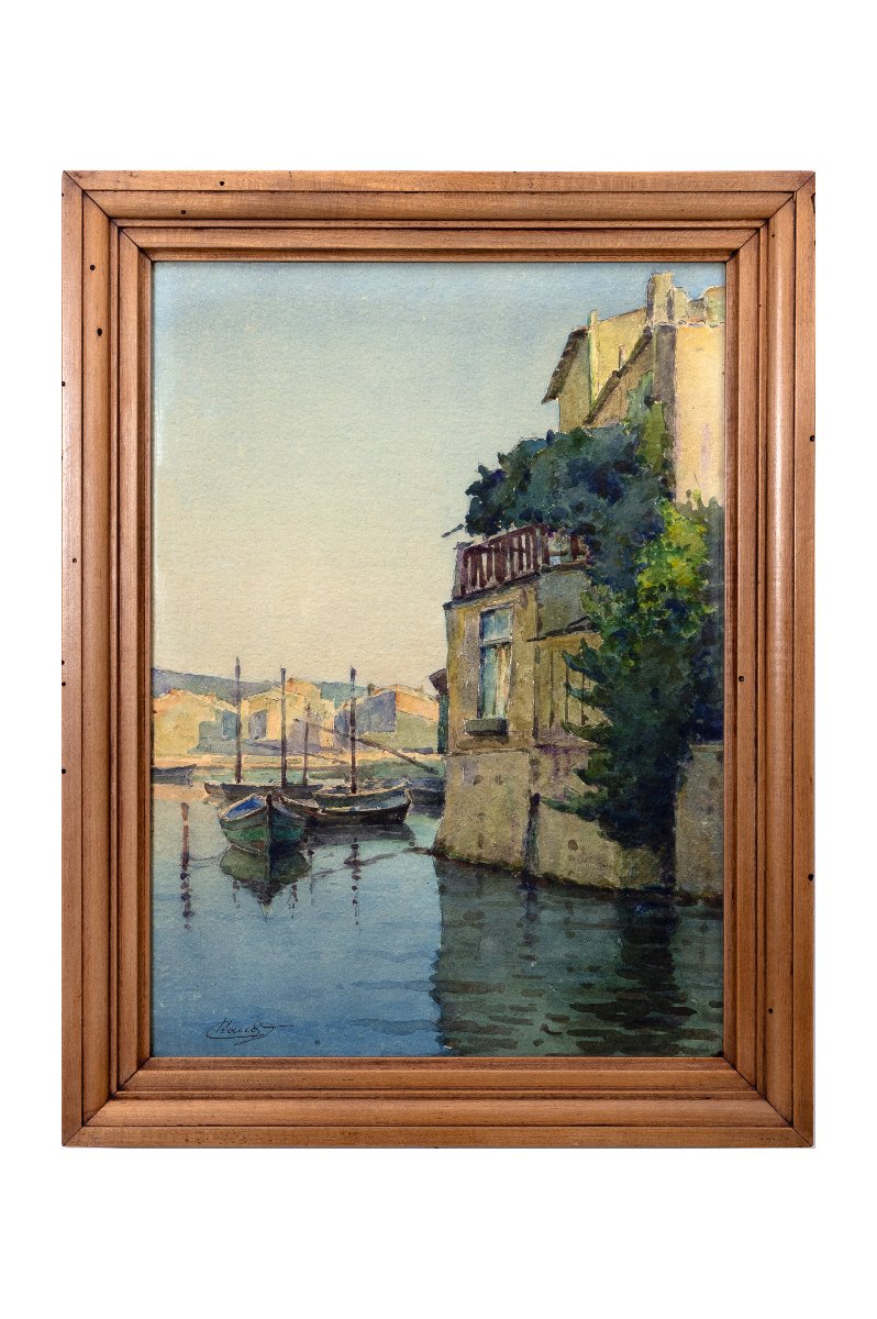 The Bird Mirror In Martigues – Watercolor Signed By Chaud – Early 20th Century-photo-6