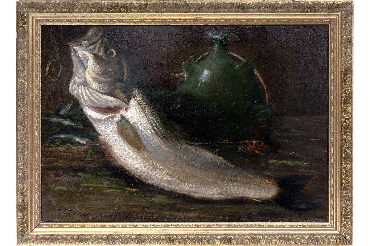 Marseille – Joseph ODDE – Nature morte Retour de pêche– Huile sur panneau – Signée-photo-2