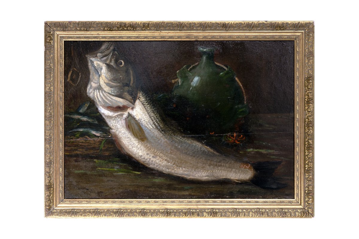 Marseille – Joseph ODDE – Nature morte Retour de pêche– Huile sur panneau – Signée-photo-5