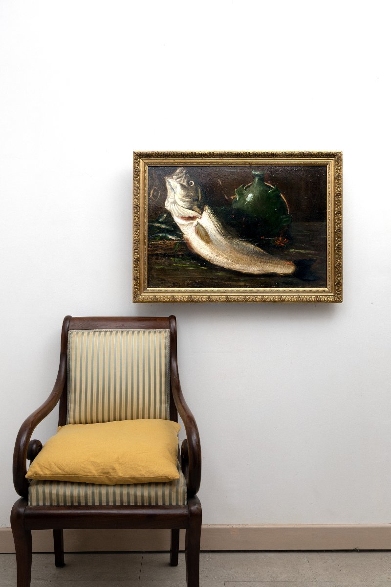 Marseille – Joseph ODDE – Nature morte Retour de pêche– Huile sur panneau – Signée-photo-6