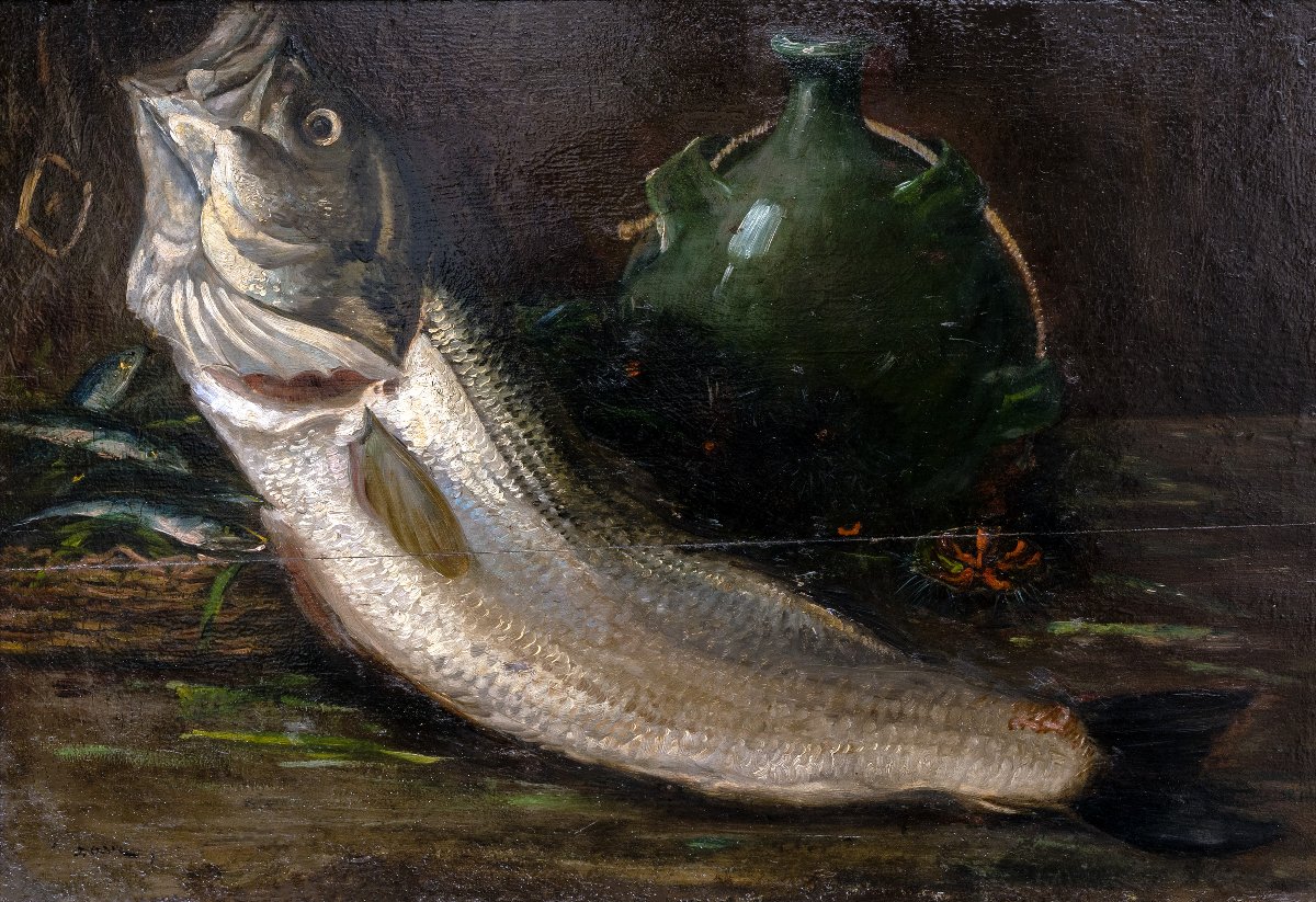 Marseille – Joseph ODDE – Nature morte Retour de pêche– Huile sur panneau – Signée