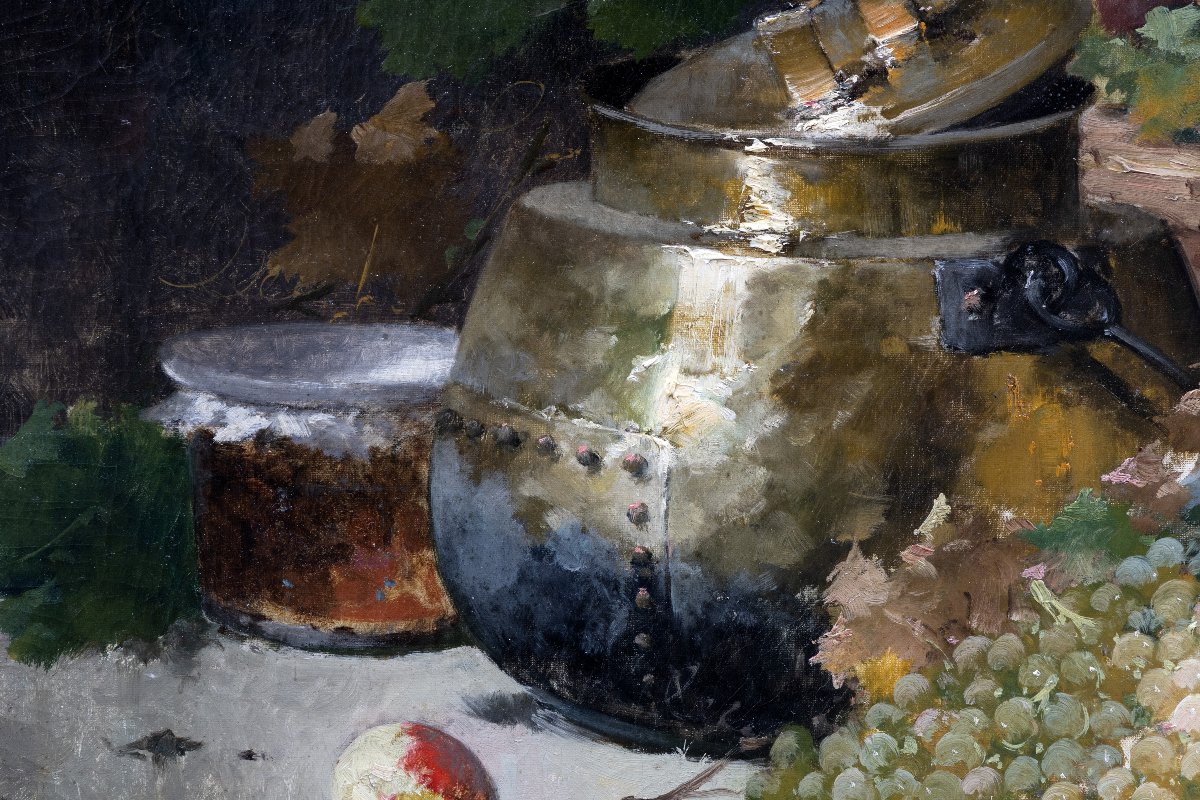 Emile GODCHAUX – Nature morte aux raisins et aux pêches – Huile sur toile 116 x 89 cm – Signée-photo-4
