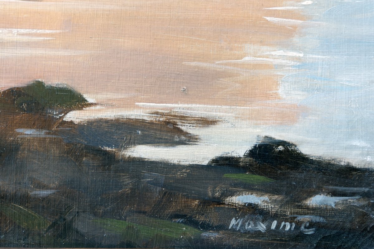 Maxime VOYET – Saint Malo, la ville close à marée basse– Huile sur carton – Signée-photo-3