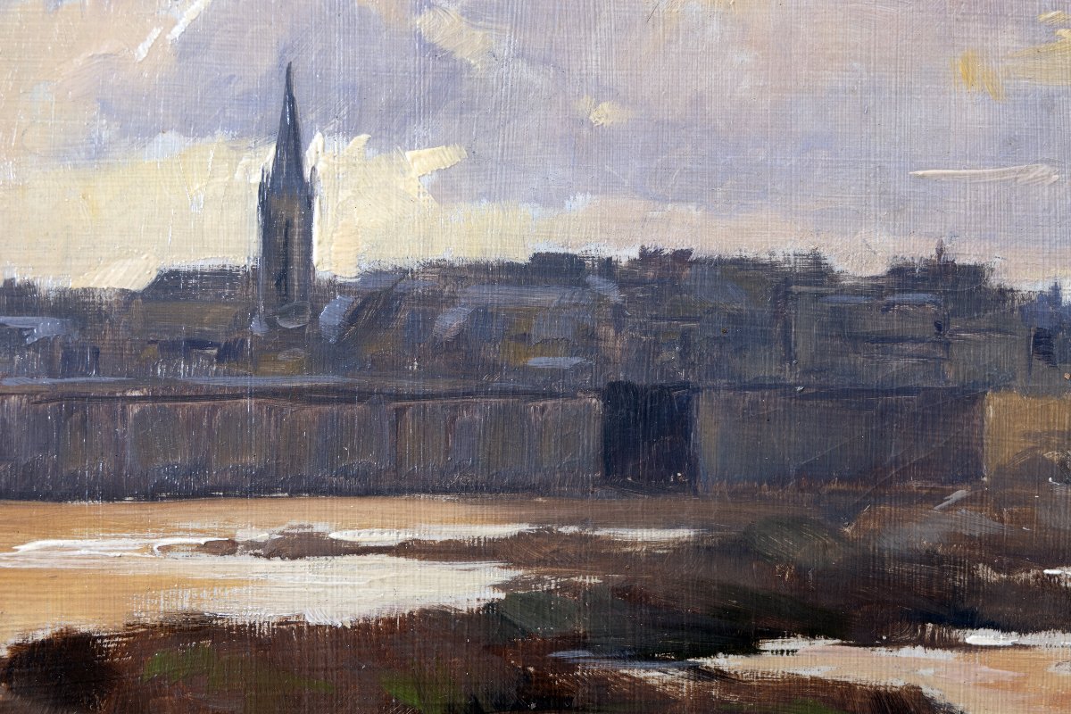 Maxime VOYET – Saint Malo, la ville close à marée basse– Huile sur carton – Signée-photo-2