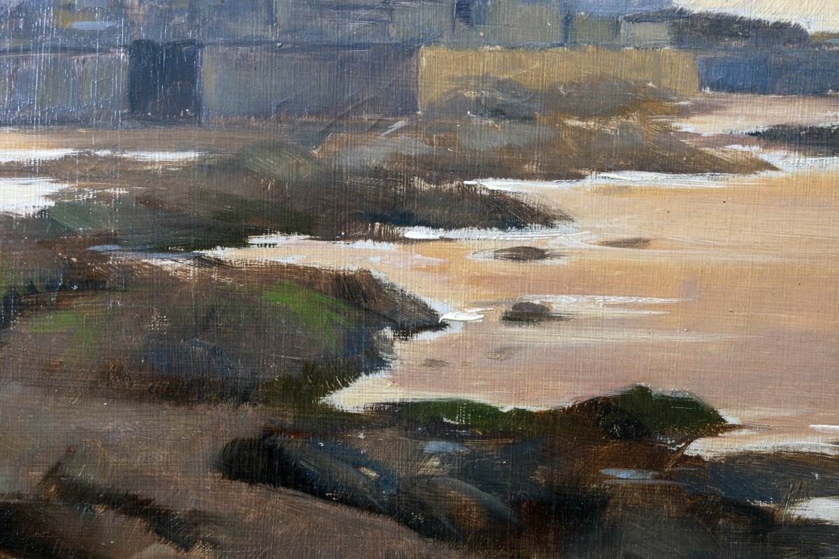Maxime VOYET – Saint Malo, la ville close à marée basse– Huile sur carton – Signée-photo-4