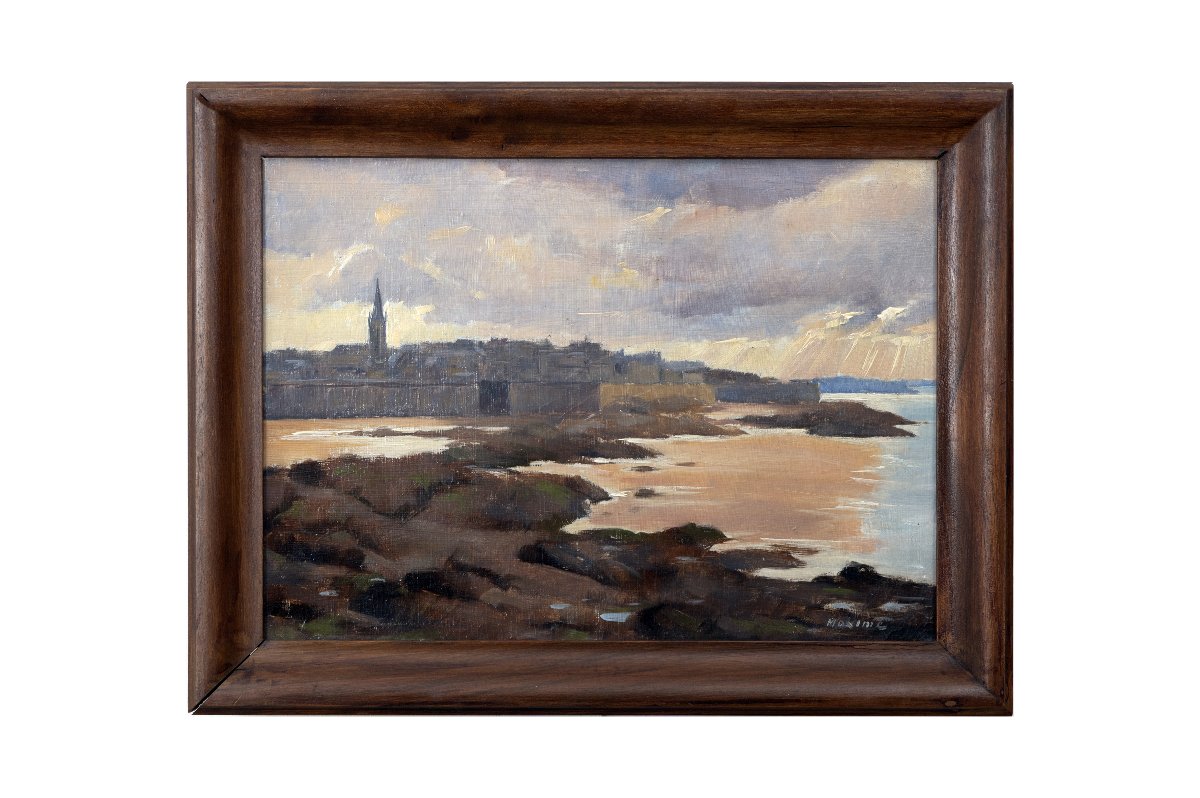 Maxime VOYET – Saint Malo, la ville close à marée basse– Huile sur carton – Signée-photo-7