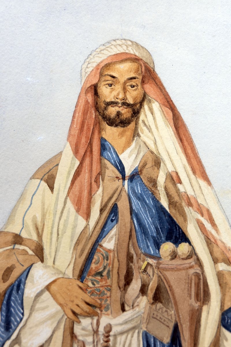 Louis Emile Pinel De Grandchamp - Bedouin In The Desert - Watercolor - Circa 1860–65 - Signed-photo-1