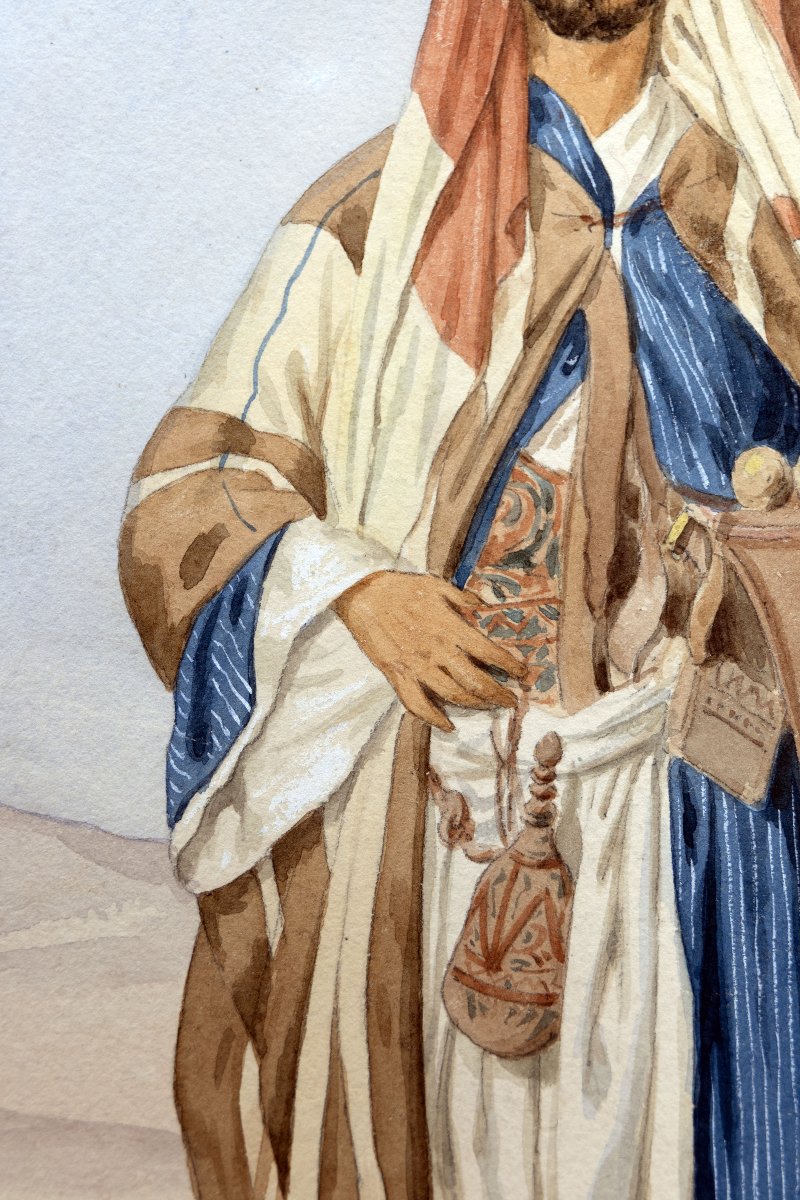 Louis Emile Pinel De Grandchamp - Bedouin In The Desert - Watercolor - Circa 1860–65 - Signed-photo-2