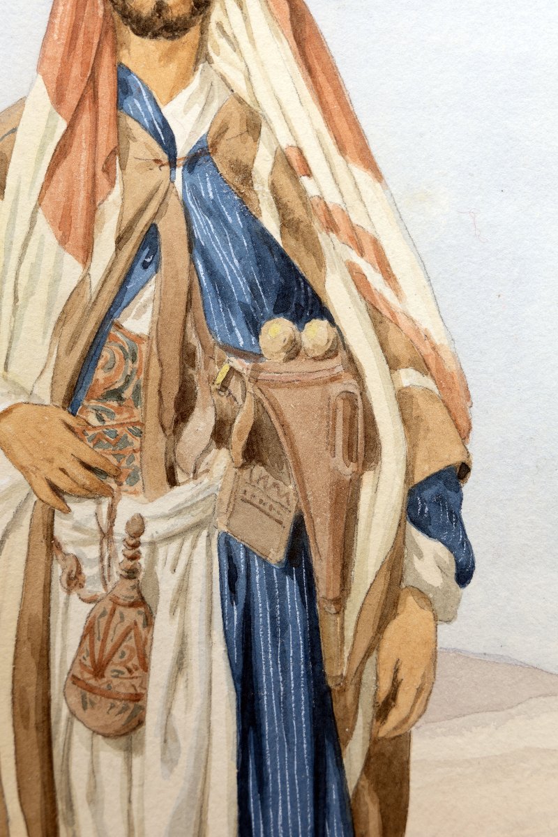 Louis Emile Pinel De Grandchamp - Bedouin In The Desert - Watercolor - Circa 1860–65 - Signed-photo-3