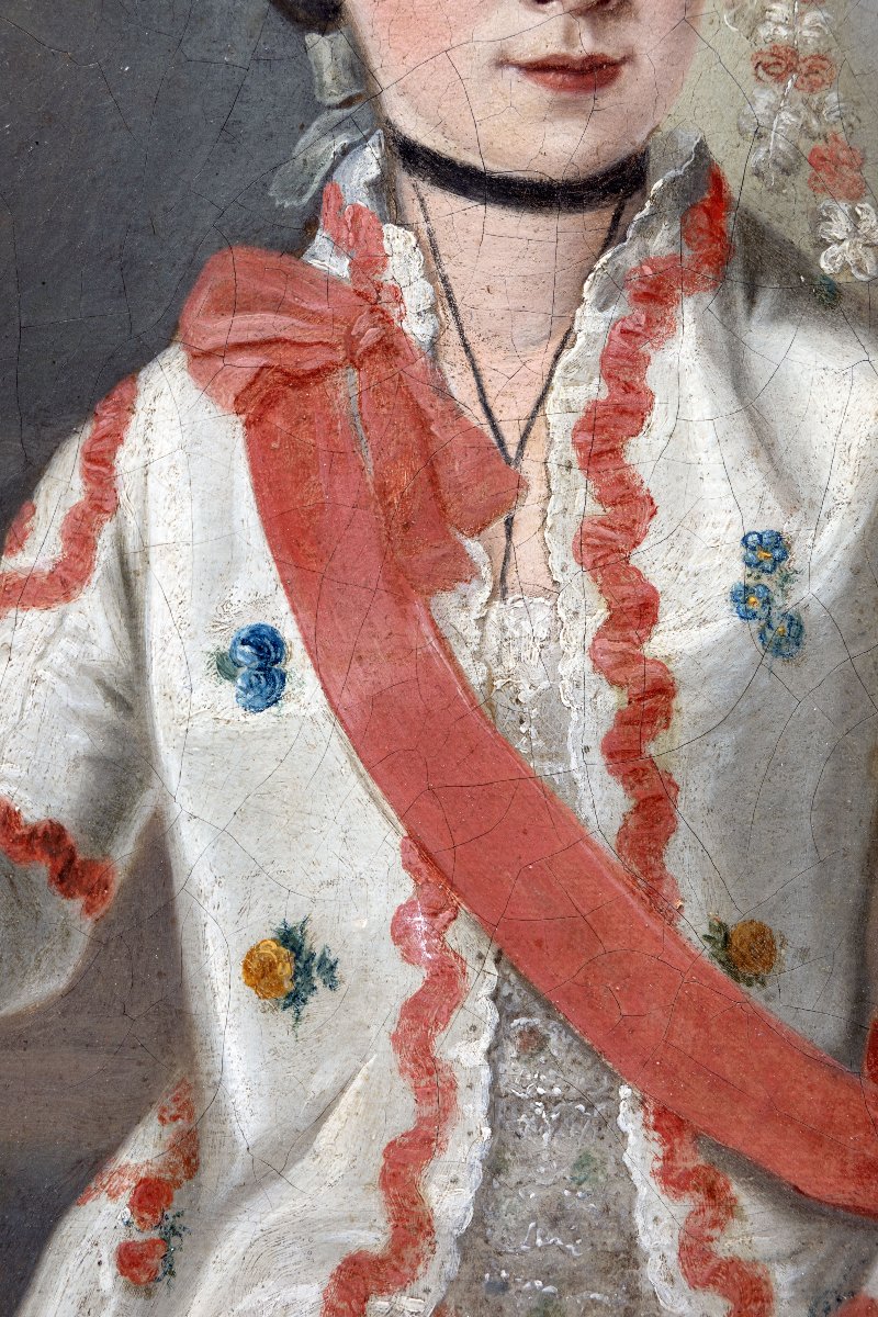 Late 18th-century French School, Portrait Of A Woman With A Red Scarf – Oil On Canvas-photo-2