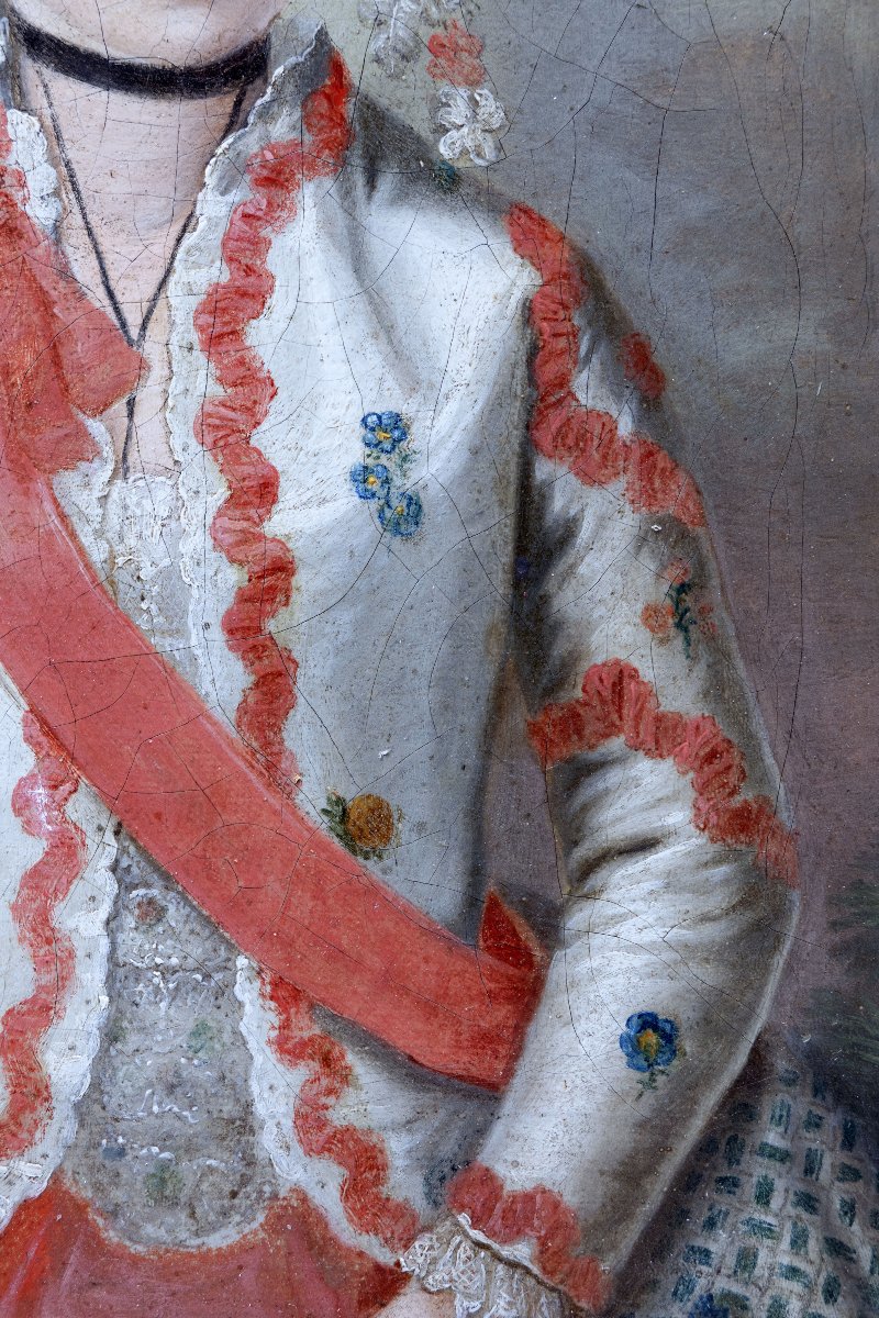 Late 18th-century French School, Portrait Of A Woman With A Red Scarf – Oil On Canvas-photo-3