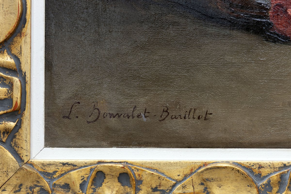 Léonie Bonvalet-barillot – Vase Of Roses – Oil On Canvas – Signed, Circa 1890-photo-3