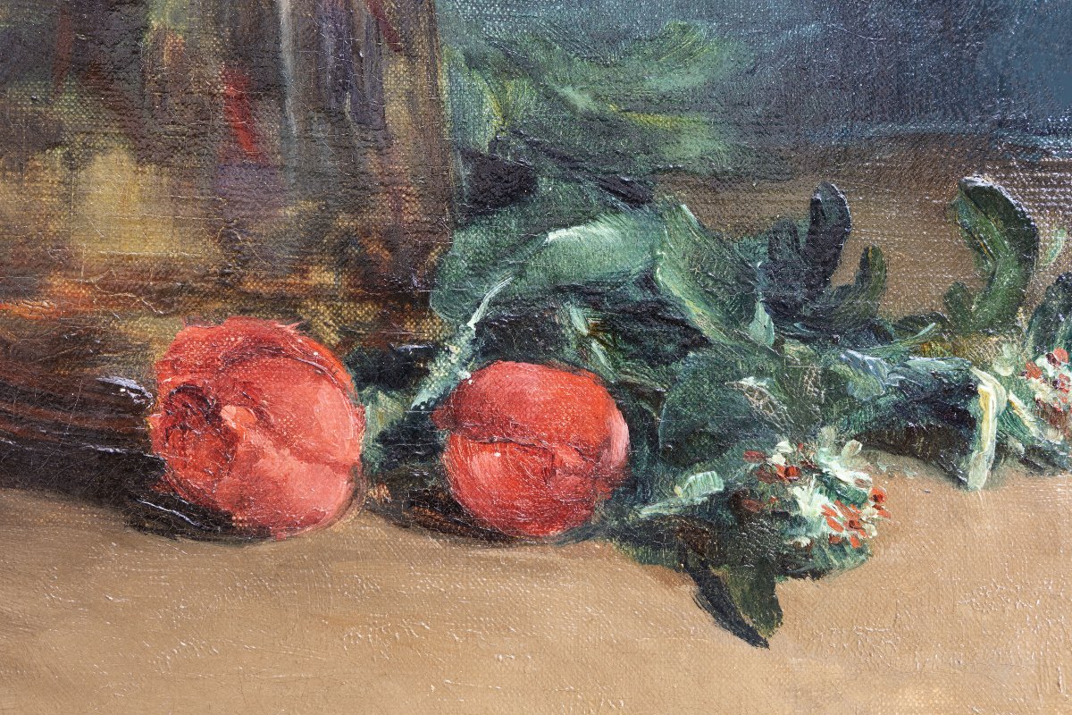 Léonie Bonvalet-barillot – Vase Of Roses – Oil On Canvas – Signed, Circa 1890-photo-4