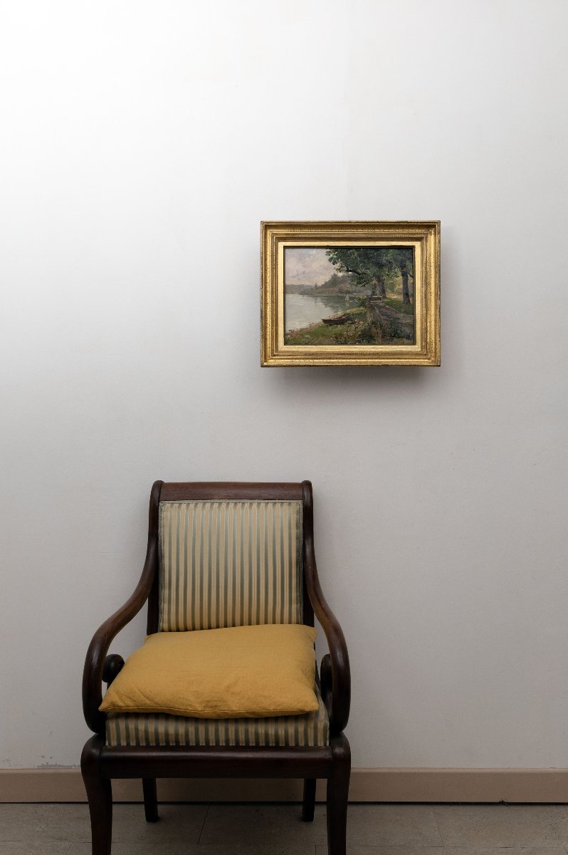 Charles ROUVIÈRE – Bord de rivière, femme assise – Huile sur toile – Signée et datée 1882-photo-5