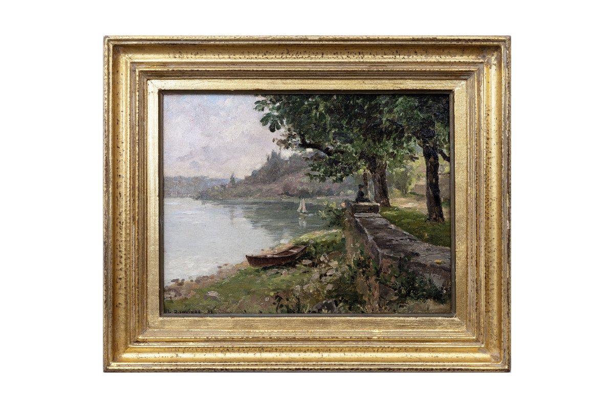 Charles ROUVIÈRE – Bord de rivière, femme assise – Huile sur toile – Signée et datée 1882-photo-6