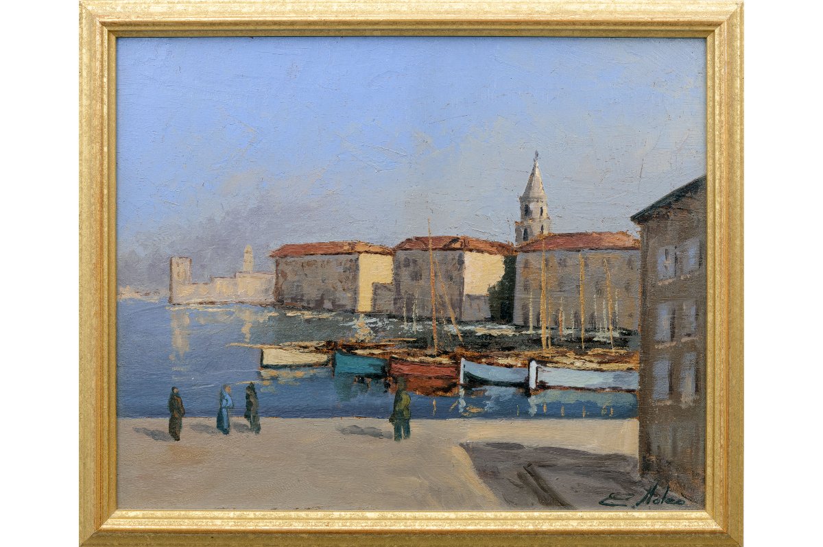Emmanuel Mateo – Marseille, Harbor Quay – Oil On Panel – Signed -photo-2