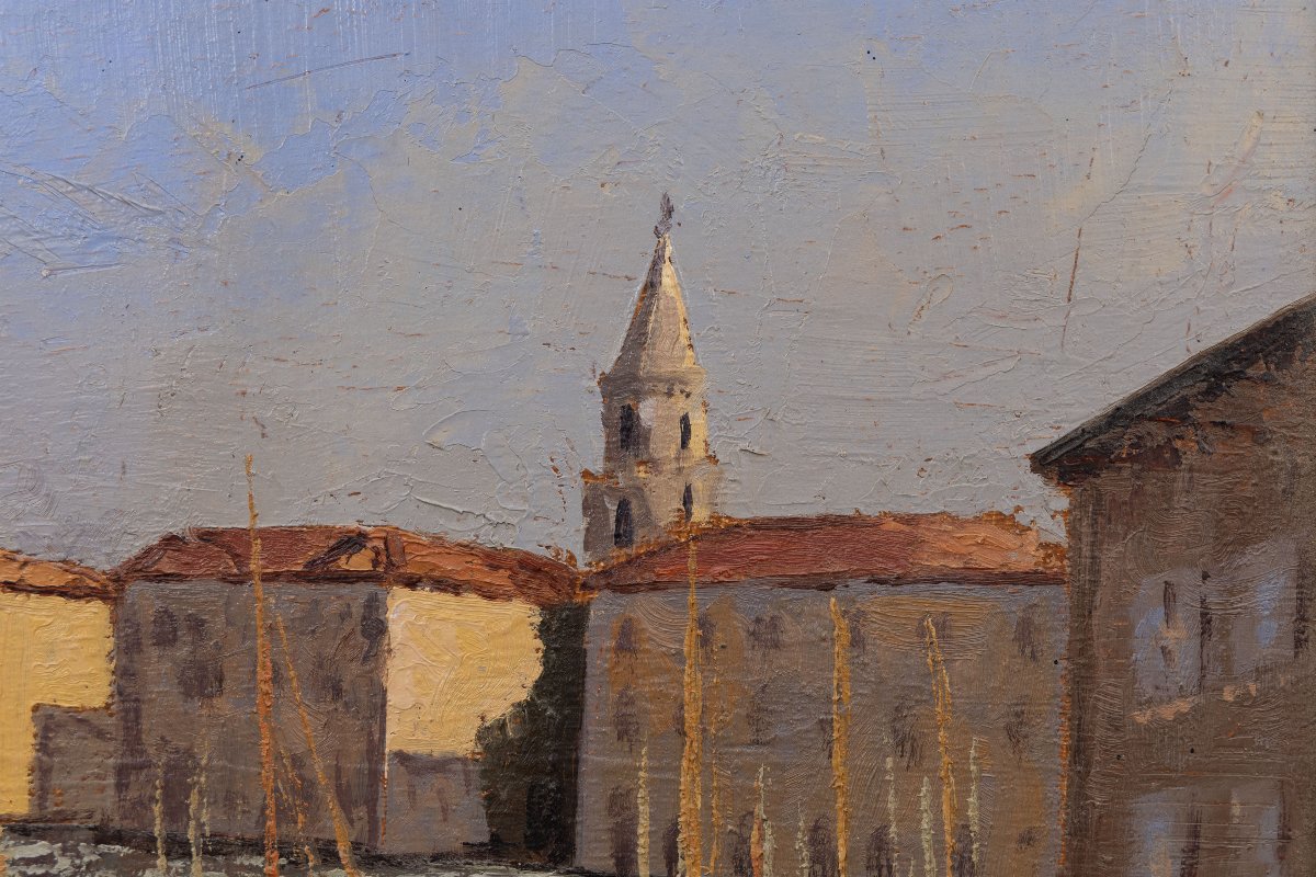 Emmanuel Mateo – Marseille, Harbor Quay – Oil On Panel – Signed -photo-2