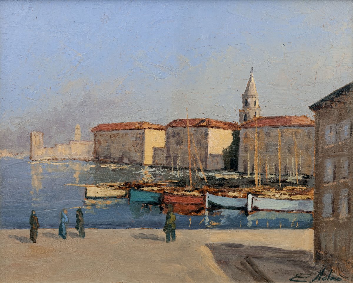 Emmanuel Mateo – Marseille, Harbor Quay – Oil On Panel – Signed 