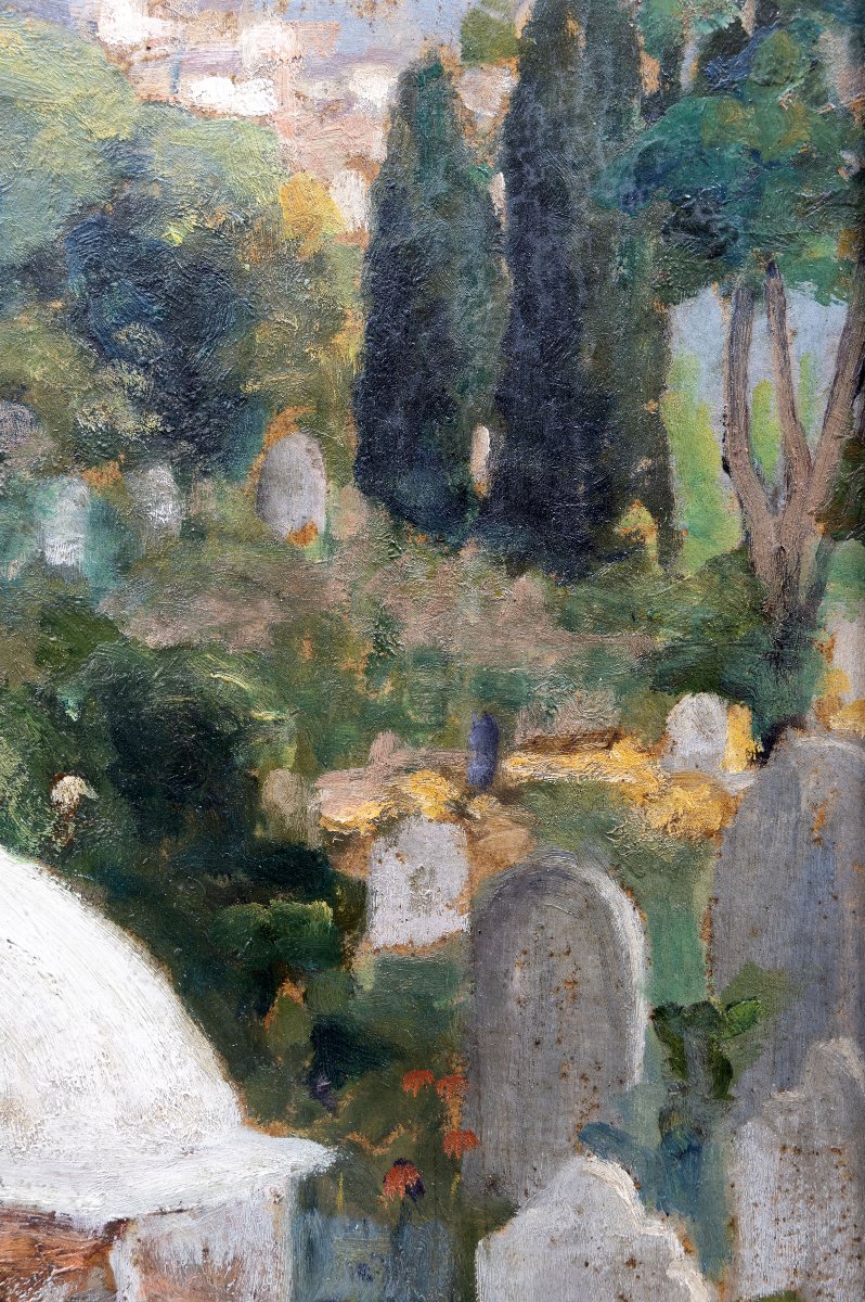 Cimetière arabe d’El Kettar, Alger  – Huile sur carton – Signée et datée 1923-photo-2