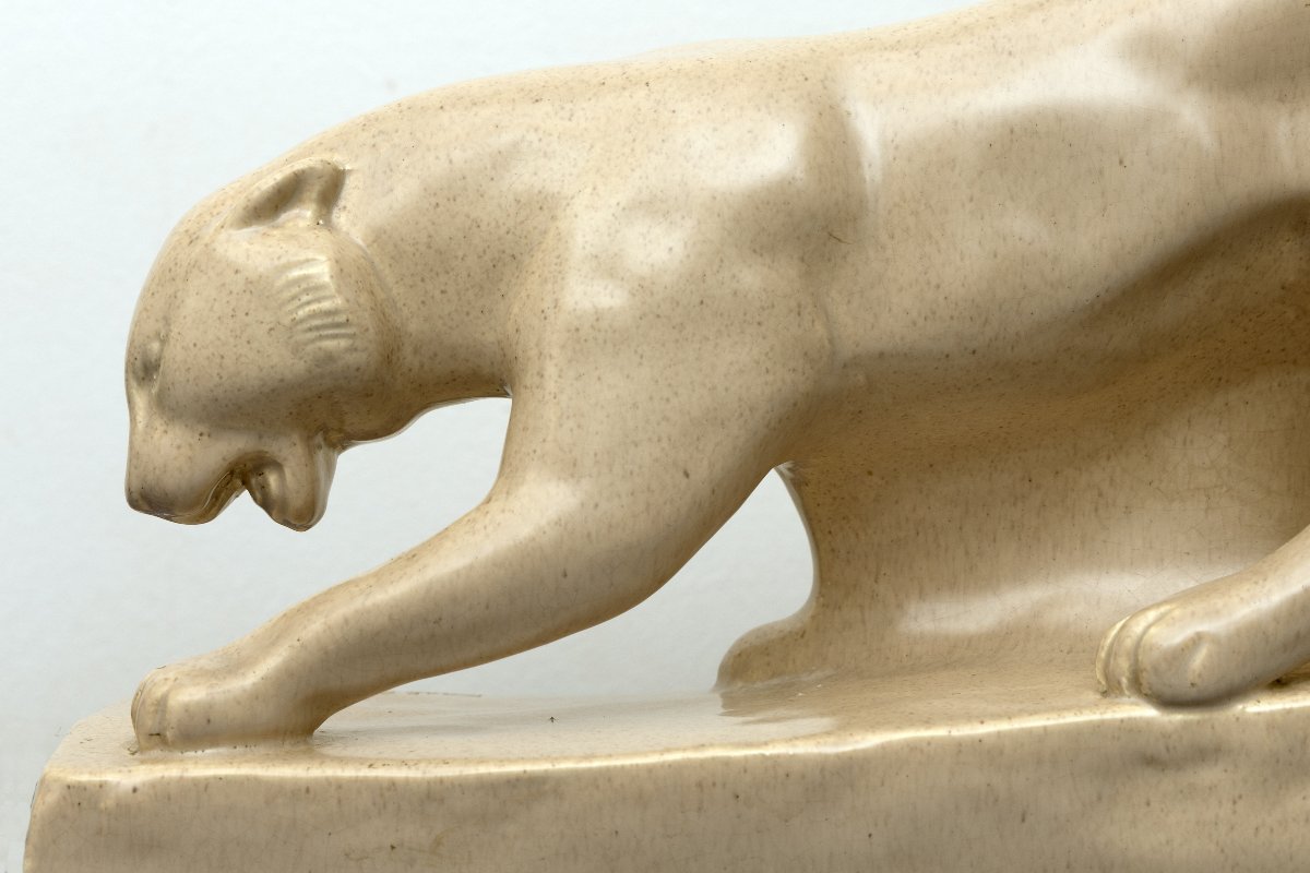 G. Ninin – Marching Panther – Art Deco Speckled Ceramic – Circa 1930 – Signed-photo-3