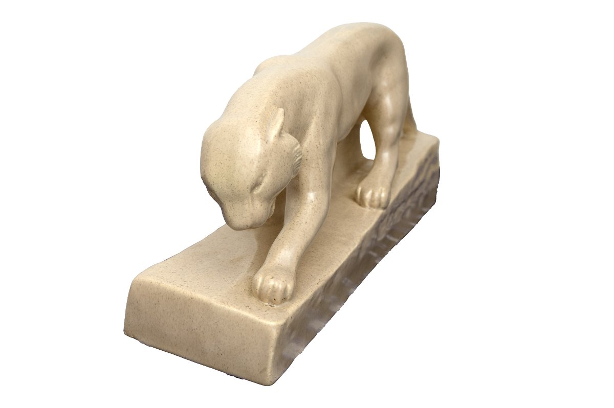 G. Ninin – Marching Panther – Art Deco Speckled Ceramic – Circa 1930 – Signed-photo-5