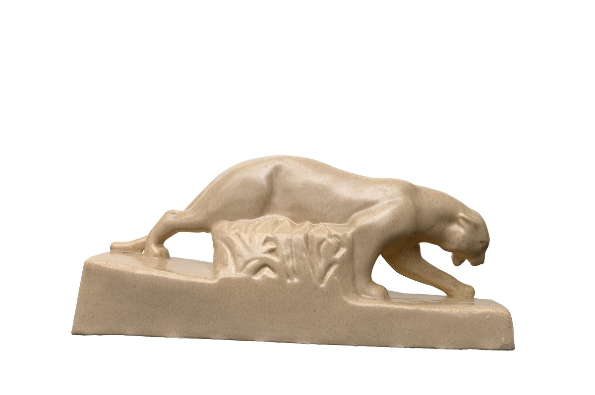 G. Ninin – Marching Panther – Art Deco Speckled Ceramic – Circa 1930 – Signed-photo-7